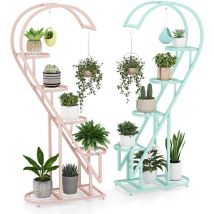 5 Tier Metal Plant Stand Heart-shaped Ladder Plant Shelf w/Hanging Hook