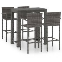 5-tlg. Garten-Bar-Set mit Armlehnen Poly Rattan Grau vidaXL