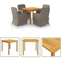The Living Store 5-tlg. Garten-Essgruppe Braun - Gartenmöbel - Essgruppe - Outdoor Möbel - Rattan Gartenstuhl - Holztisch