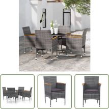 The Living Store 5-tlg. Garten-Essgruppe Poly Rattan Grau - Gartenmöbel - Esstisch - Gartensessel - Outdoor Möbel - Polyrattan