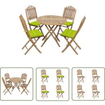 The Living Store 5-tlg. Garten-Essgruppe mit Kissen Klappbar Bambus - Bambus Möbel - Gartentisch - Gartenstühle - Esstisch Set - Gartenset