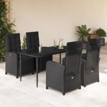 Torana - 5-tlg. Garten-Essgruppe mit Kissen Schwarz Poly Rattan