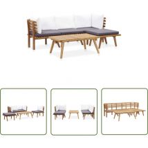 The Living Store 5-tlg. Garten-Lounge-Set Massivholz Akazie - Outdoor Möbel - Gartenmöbel Set - Loungeset - Esszimmergarnitur - Rattan Gartenmöbel