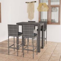Minkurow - 5-tlg. Gartenbar-Set mit Kissen Poly Rattan Grau