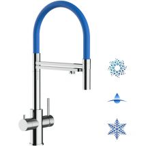 Vizio - 5 Wege Wasserhahn Edelstahl Massiv Kuechenarmatur mit Blau 360 schwenkbarem Auslauf und abnehmbare 2 strahl Handbrause - Edelstahl Hochglanz
