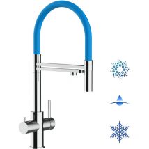 5 Wege Wasserhahn Edelstahl Massiv Kuechenarmatur mit Hellblau 360 schwenkbarem Auslauf und abnehmbare 2 strahl Handbrause - Edelstahl Hochglanz