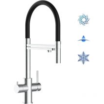 5 Wege Wasserhahn Edelstahl Massiv Kuechenarmatur mit Schwarz 360 schwenkbarem Auslauf und abnehmbare 2 strahl Handbrause - Edelstahl Gebuerstet