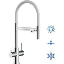 Vizio - 5 Wege Wasserhahn Edelstahl Massiv Kuechenarmatur mit Weiss 360 schwenkbarem Auslauf und abnehmbare 2 strahl Handbrause - Edelstahl Hochglanz