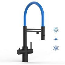 Vizio - 5 Wege Wasserhahn Küchenarmatur, Edelstahl Massiv mit 360° schwenkbarem Auslauf, abnehmbare 2 strahl Handbrause, pvd Schwarz Matt / Blau
