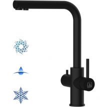 Vizio - 5 Wege Wasserhahn Küchenarmatur, Edelstahl Massiv mit 360° schwenkbarem L-Auslauf, pvd Schwarz Matt