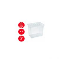 5 x 80 LITRE PLASTIC STORAGE BOX - X LARGE -STRONG CONTAINER - BLACK LID - CHEAP