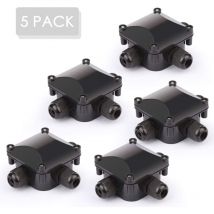 5 Waterproof IP68 Junction Boxes - Waterproof Outdoor Distribution Box, Cable Connectors, Earth Wire - 3 Pole - Garden Outdoor Distribution Box