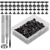 50 Ensembles De Boutons Pression, Kit De Boutons-Pression En Cuir 10 Mm En Métal Noir Avec 4 Outils D'installation De Boutons-Pression Pour Coudre