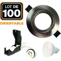 Europalamp - 100 Focos empotrables orientables de aluminio cepillado con GU10 led de 5 w equ. 40 w Blanco neutro 4500 k
