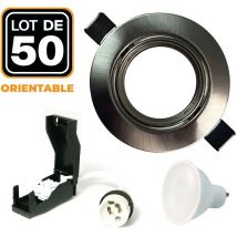 Europalamp - 50 Focos empotrables orientables de aluminio cepillado con GU10 led de 7 w equ. 56 w Blanco neutro 4500 k