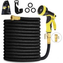 Alovez - 50 Fuß, 15 m Gartenschlauch, stärkstes Rohr mit 9-Funktions-Sprühpistole, massiver Messinganschluss 【Eingefahrene Länge 17 Fuß】 (50 Fuß)