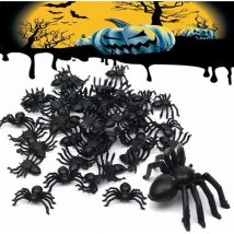 50 pcs Araignée d'Halloween en plastique noir insecte réaliste faux ver de cafard d'araignée, accessoires de décoration jouet d'Halloween Fei Yu