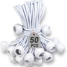 50 tarpaulin tensioners with ball for banners, tarpaulins, pavilions, tents – spreading straps, tarpaulin support, rubber tensioners (white)