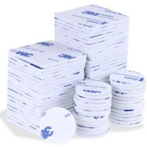 50 Pièces Autocollants Double Face, Ruban Mousse Adhésif Fort, Autocollants Imperméables Blancs, Carré 50x50 Mm, Rond 30 Mm, 25 Pièces Chacun,