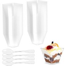 Lot de 50 Tasses à Dessert avec 50 cuillères, Bols à Dessert de 60 ml, gobelets à Dessert en Plastique, réutilisables