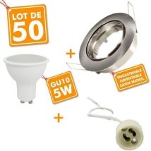 Arum Lighting - 50 Spot led encastrable complet acier brossé Orientable avec Ampoule GU10 5W Eq 50W Température de Couleur: Blanc chaud 2700K