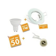 50 Kompletter weißer LED-Einbaustrahler. Fest montiert mit GU10 7W Eq 60W Glühbirne Farbtemperatur: 4000K neutralweiß