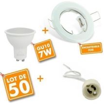 Arum Lighting - 50 Kompletter weißer LED-Einbaustrahler. Fest montiert mit GU10 7W Eq 60W Glühbirne Farbtemperatur: Kaltes Weiß 6000K