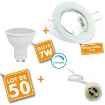 Arum Lighting - 50 Spot led encastrable complet blanc Fixe avec Ampoule GU10 7W Variable Température de Couleur: Blanc neutre 4000K