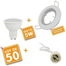 Arum Lighting - 50 Spot led encastrable complet blanc Orientable avec Ampoule GU10 5W Eq 50W Température de Couleur: Blanc neutre 4000K