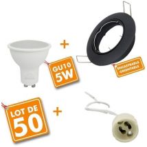 Arum Lighting - 50 Spot led encastrable complet noir Orientable avec Ampoule GU10 5W Eq 50W Température de Couleur: Blanc neutre 4000K