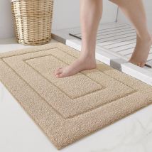 50 x 80 cm Tapis De Bain Antidérapant, Moelleux en Microfibre,Absorbant l'eau,Lavable en Machine,Extra Epais Tapis de Douche pour Salle de Bain,Beige