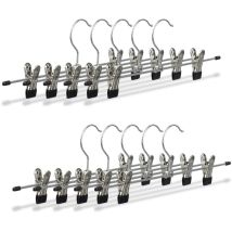 90 x Hosenbügel Metall, Klemmbügel verstellbar, verschiebbare Klammern, Rockbügel, HBT 9 x 35,5 x 2,5 cm, silber/schwarz