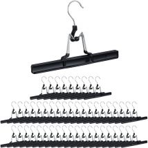 Set of 50 Relaxdays Metal Trouser Hangers Packs, 360° Swivel Hooks, Firm Clamps, Skirt Holders, Rubberized, 26 cm, Black