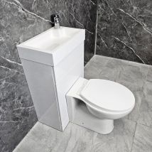 Hydros - 500mm All In One 2 in 1 Unit Combination Basin Sink & Round Toilet Space Saving, No Tap - White