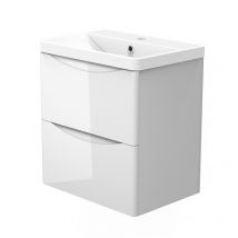 Aica Sanitaire - Wall Hung Bathroom Vanity Basin Unit 2 Soft Close Drawers Bathroom Furniture Set Flat Pack - 500mm Gloss White