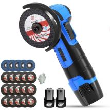 Crediri - 500W 12V Mini meuleuse d'angle sans fil Polisseuse avec 2 batteries, 5pc lame à lamelles et 15pc disques de ponçage
