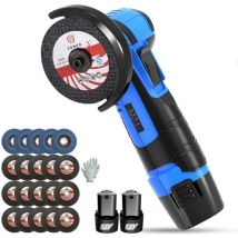 Crediri - 500w 12v Mini Meuleuse D'Angle Sans Fil Polisseuse Avec 2 Batteries, 5pc Lame À Lamelles Et 15pc Disques De Ponçage