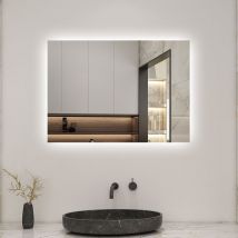 70x50cm led Miroir de salle de bain rétro-éclairé sans cadre Tricolore + Anti-buée + Mémoire + Dimmable - Biubiubath