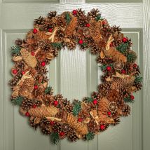 Samuel Alexander - 50cm Winter Spice Hanging Christmas Wreath with Pine Cones Red Berries & Dried Fruit