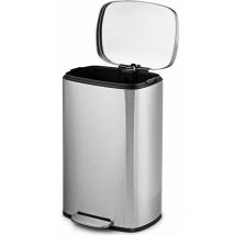 Costway - 50L Rectangular Trash Garbage Can Stainless Steel Step Trash Bin Recycling Pedal