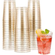 Einemgeld - 50pcs 10 oz Gobelets en plastique doré, Gobelets jetables en plastique à paillettes dorées, Gobelets en plastique transparent, Mariage,