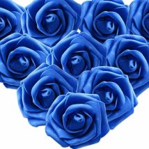 Zolginah 50pcs Rose Bleu Artificielle Tête De Fleur Bleu Saphir Décoration Toussaint Anniversaire Mariage Party Cérémonie Accessoire De Cheveux (bleu 