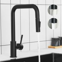 Cecipa - Grifo mezclador de cocina con rociador extraíble - Grifo mezclador de fregadero con 2 modos de salida de agua - ¡¡¡Negro
