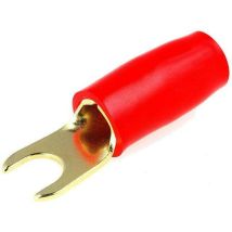 50x Connecteurs Fourches M4 10mm2 - Dore Isole rouge