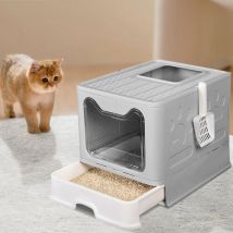 Katzentoilette mit Abnehmbarem Tablett,Streuschaufel,41×51×38cm,Grau und Weiß