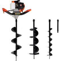 Gojoy - 52CC Benzin Erdbohrer, 2-Takt 2.3PS Erdlochbohrer, Pfostenlochbagger Erdlochausheber mit 3 Ersatzbohrern 4', 6', 8' und 12'