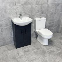 550mm Anthracite Vanity Basin Sink Unit and Charlotte Toilet Set Ensuite, With Tap