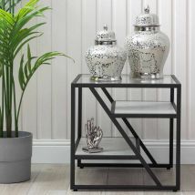 55cm Sofa Side Table for Living Room Furniture, 3 Tier Metal End Table in Black Finish