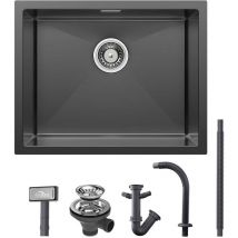 Lonheo - 55 x 44 cm Lavello da Cucina 1 Vasca in Acciaio Inox Lavello Incasso con Troppopieno e Sifone, Senza Piombo, Protezione Ambientale, Grigio