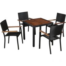 Minkurow - Set comedor jardín 5 pzas ratán sintético y madera acacia negro vidaXL